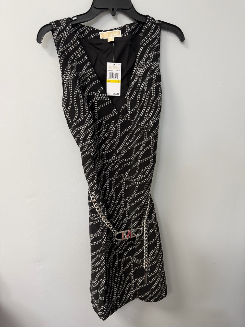 New! Michael Kors Allover Print Chain Midi Dress with Silver Chain Print
